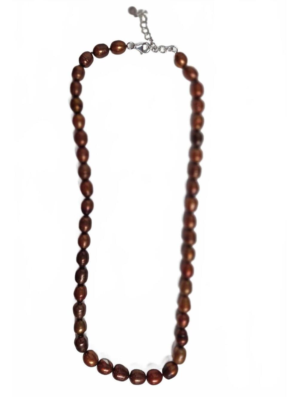 Brown Freshwater Pearl Necklace with Silver Clasp